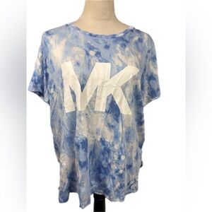 Michael Kors blue tie dye  short sleeve top with MK logo on the front size XL